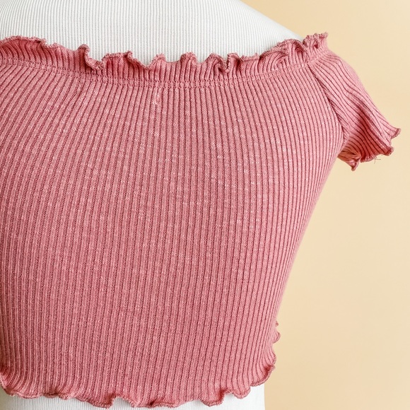 Ribbed Lettuce Crop Top - Dusty Pink - Picture 7 of 11